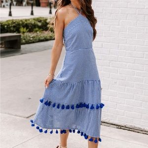 POM COTTON GINGHAM HALTER MIDI DRESS